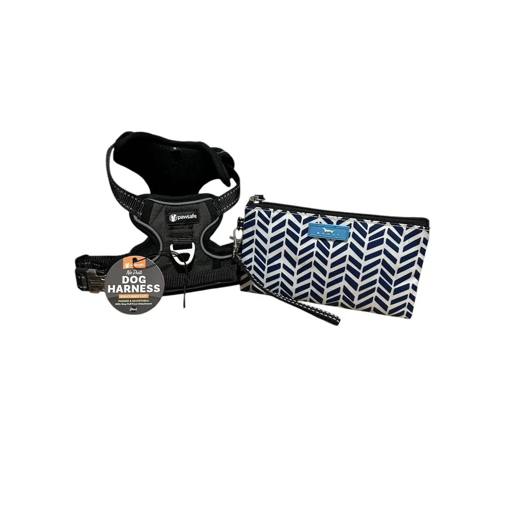 PawSafe No Pull Dog Harness & SCOUT Wristlet Pouch Set Navy Blue White New